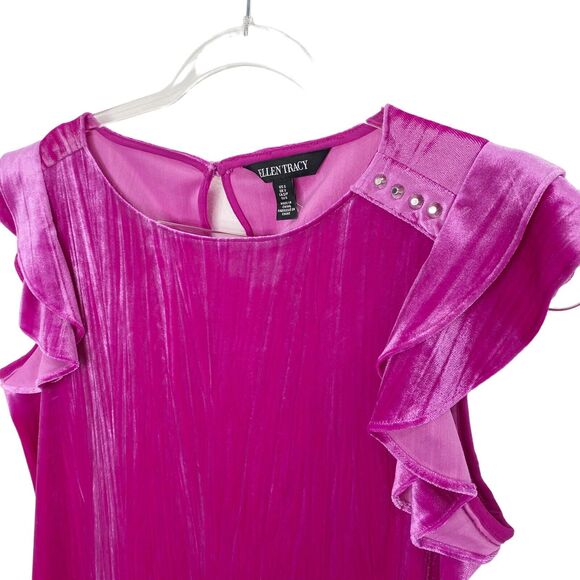 Ellen Tracy Shirt Womens Small Blouse Pink Velour/Velvet Flutter Sleeve Studded - Picture 3 of 10